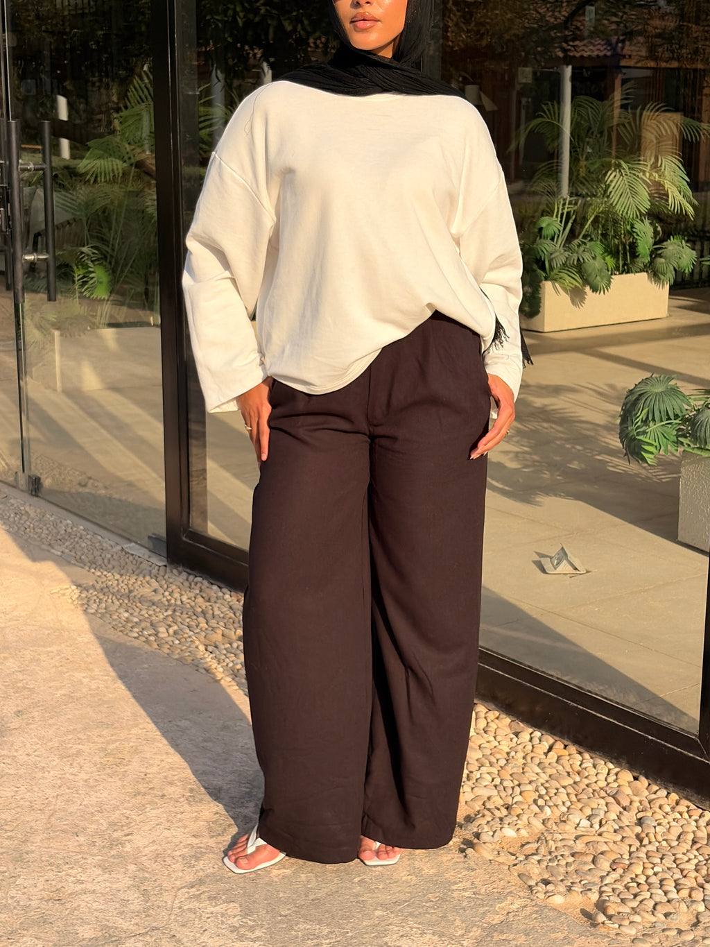 Tailored linen pants Black